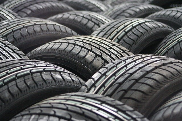 A close up of a group of tyres