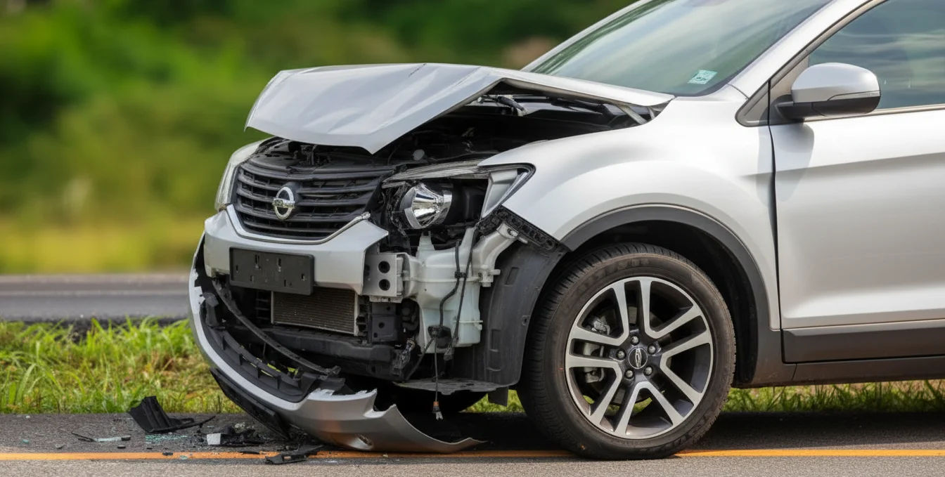 cat n car damage on a road